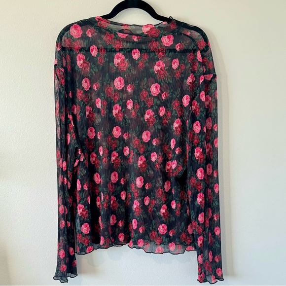 Sheer Black Floral Mesh Top – Plus Size (2XL Approx) Romantic Rose Print - Picture 1 of 4